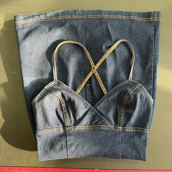 Guess 5762Q Crossback Strap Blue Denim Bodycon Dress Womens Size 3 - Picture 3 of 7